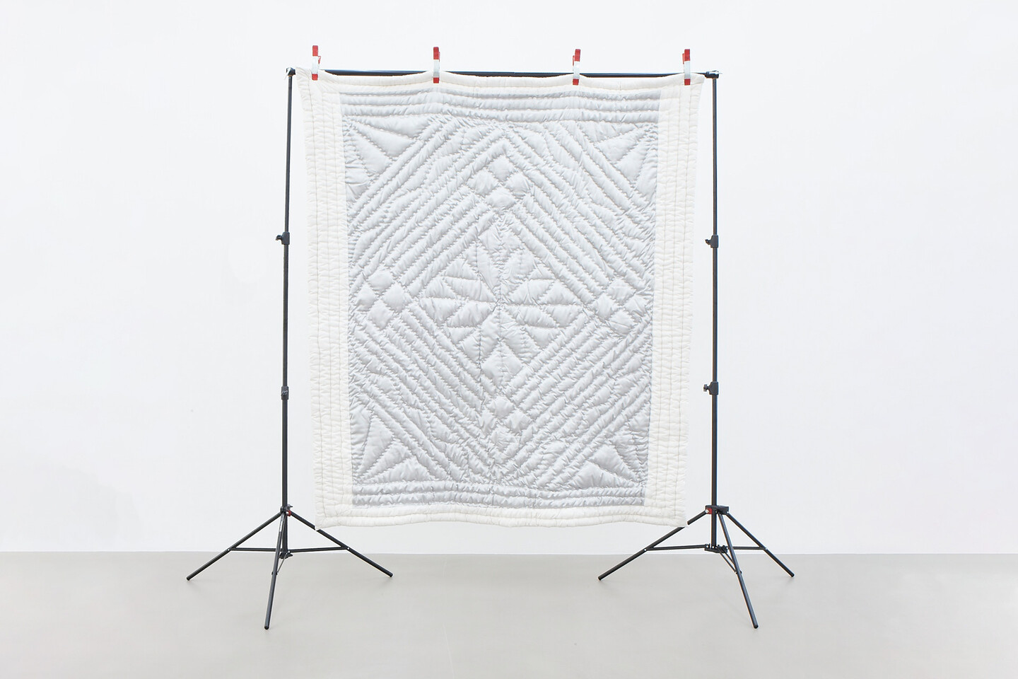 Akram Zaatari, Traditional quilt, satin/linen fabric, cotton-filled, hand-made by Mustapha Al-Qady, Saida, Lebanon, 2019, 200 x 180 cm