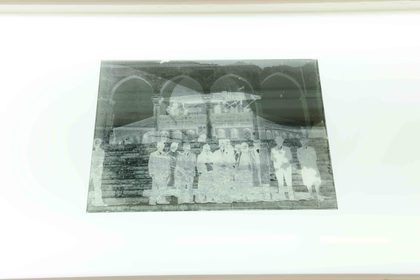 Akram Zaatari, Un-Dividing History, 2017, 4 pairs of glass plates and 8 cyanotype contact-prints, 18 x 24 cm each