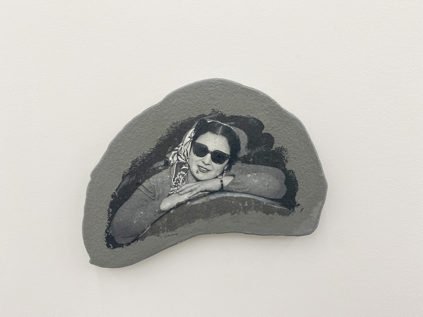 Akram Zaatari, Footnotes to Hashem el Madani&rsquo;s Studio Practices #9, 2018, Print transfer on gypsum board, 15 x 19 cm