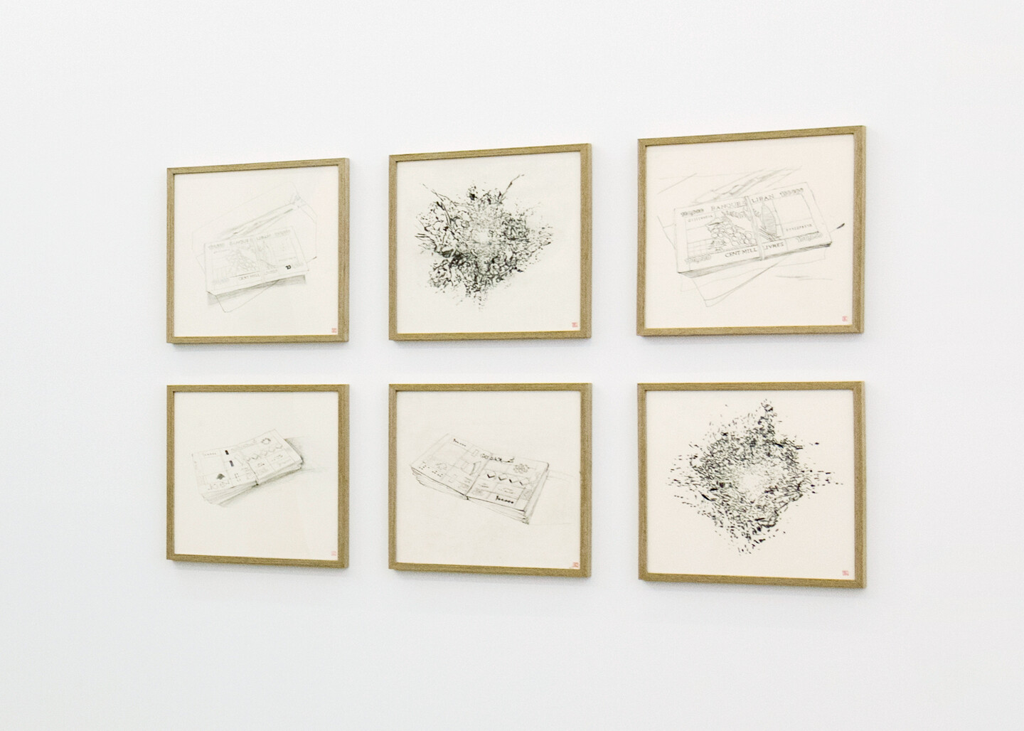 Ania Soliman, Beirut drawings, 2022, Ink on paper, Series of 6 drawings, 43 x 43 x 3 cm