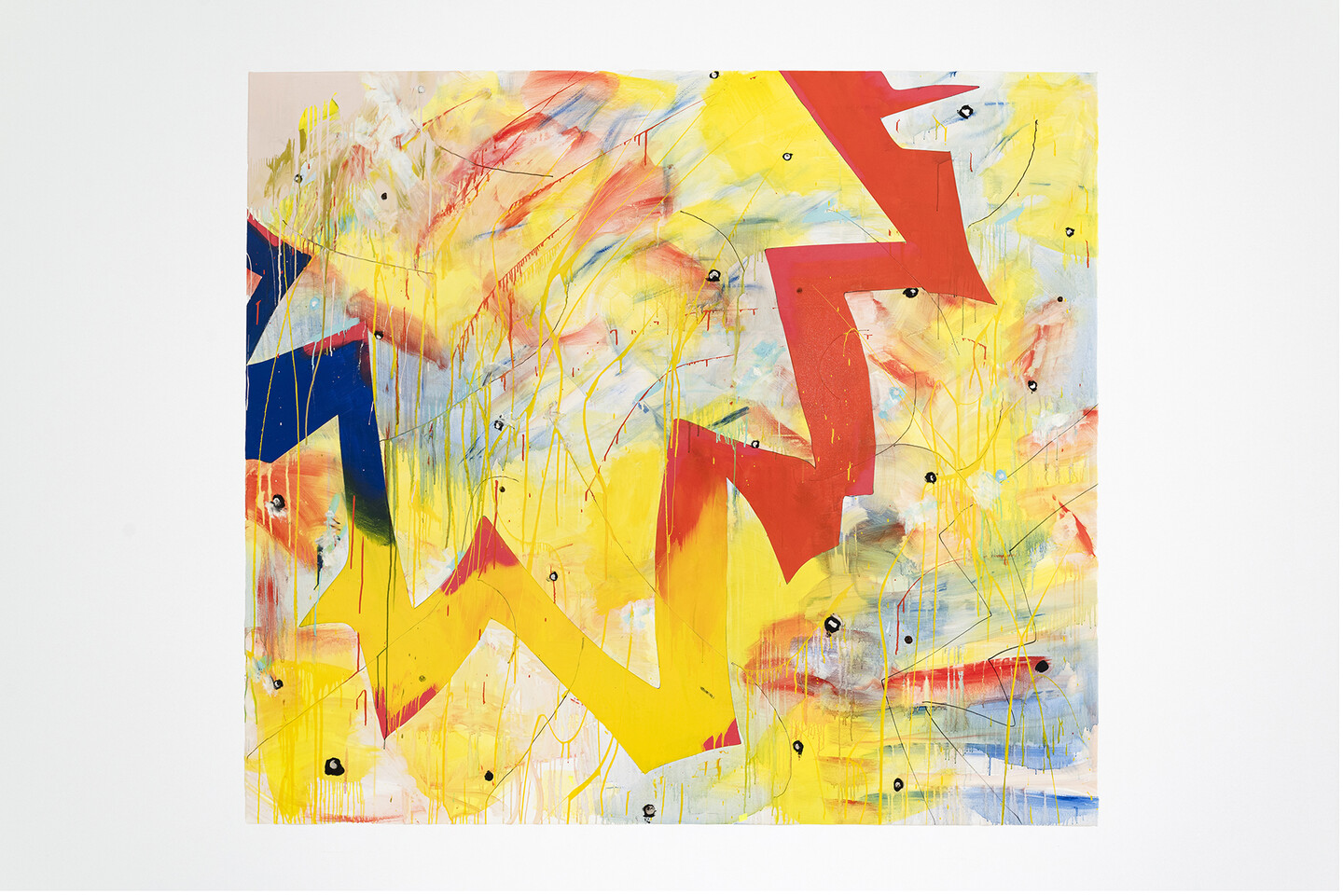 Corporeal, 2023 Acrylic, oil, household gloss paint and mirror on canvas 214 × 242 cm