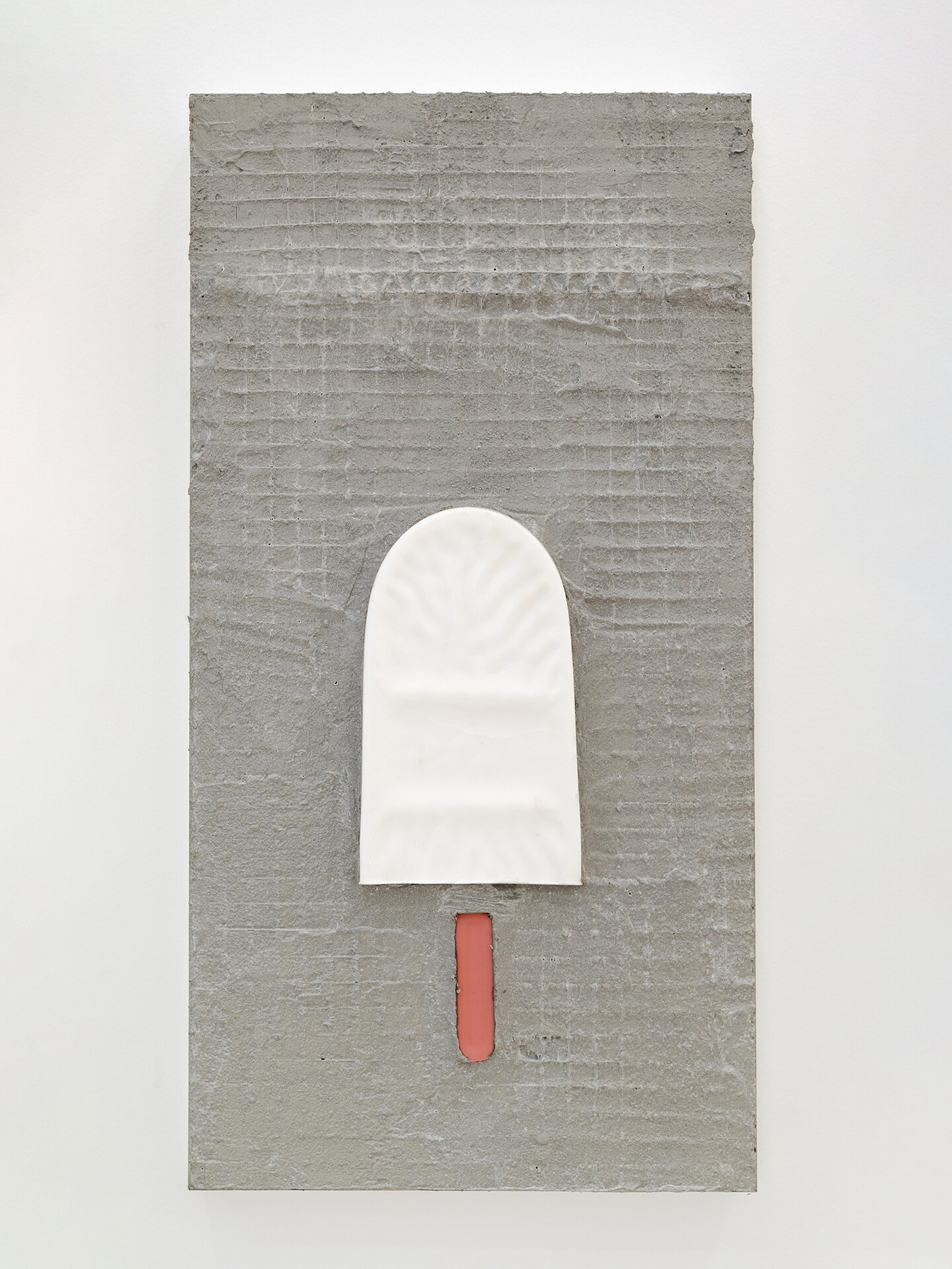 Milk, 2024, Grout, beeswax, oil paint on aluminum, 54.5 x 28 cm