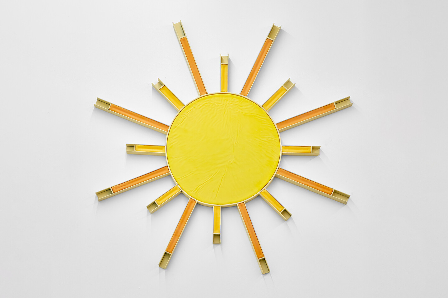 Sun 2, 2024, Beeswax, oil paint on iron and wood, ø 105 cm