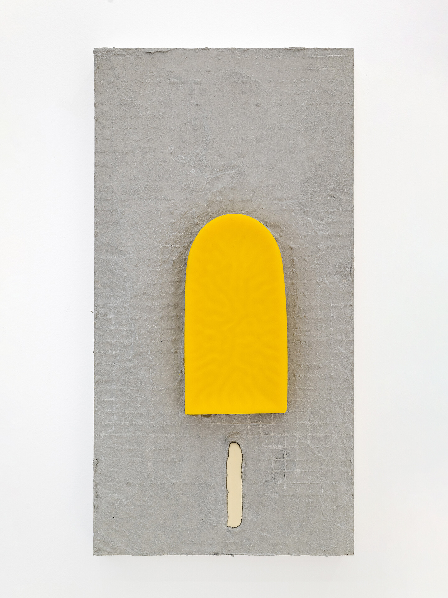 Lemon, 2024, Grout, beeswax, oil paint on aluminum, 54.5 x 28 cm