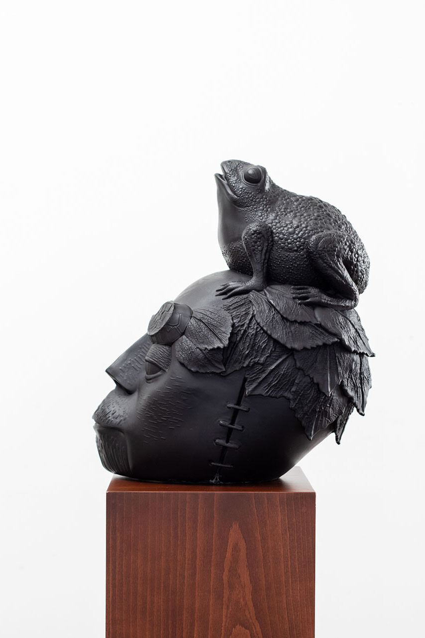 Wael Shawky, Frog head, 2023, Bronze sculpture, 55 × 33 × 46 cm