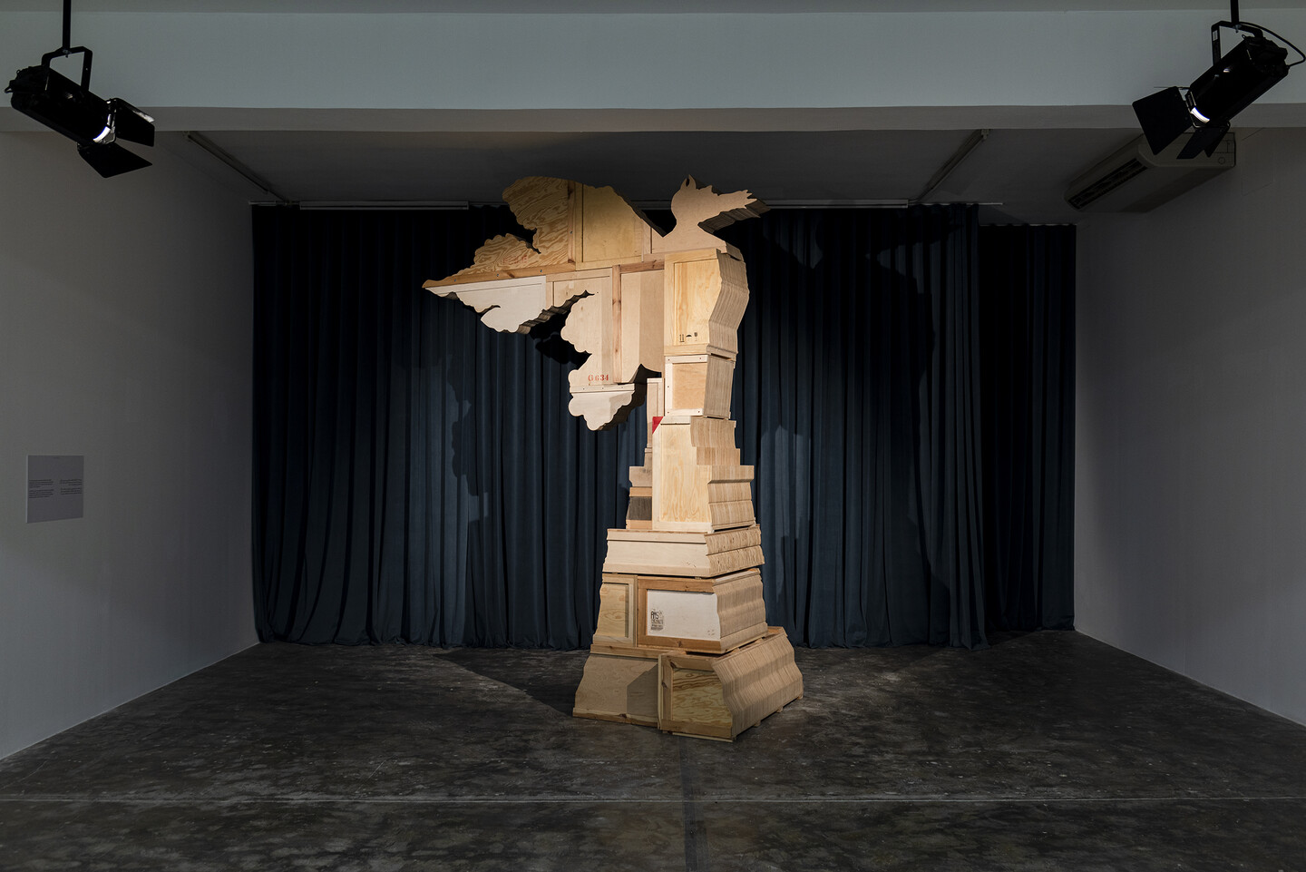 Walid Raad, 'I long to meet the masses once again_I', 2019, wood, 378 × 289 × 100 cm, unique, installation view, 'Another Festival of (In)gratitude', 2024, Sfeir-Semler Karantina, Beirut